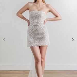 by Watters Crescendo Strapless Bow Mini Dress